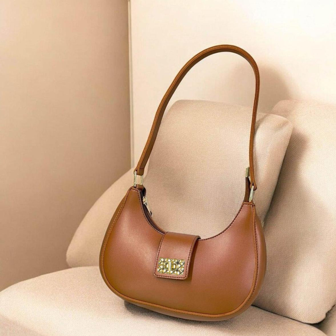 Chic Crescent Shoulder Bag with Elegant Lock Detail – Available in Multiple Colors