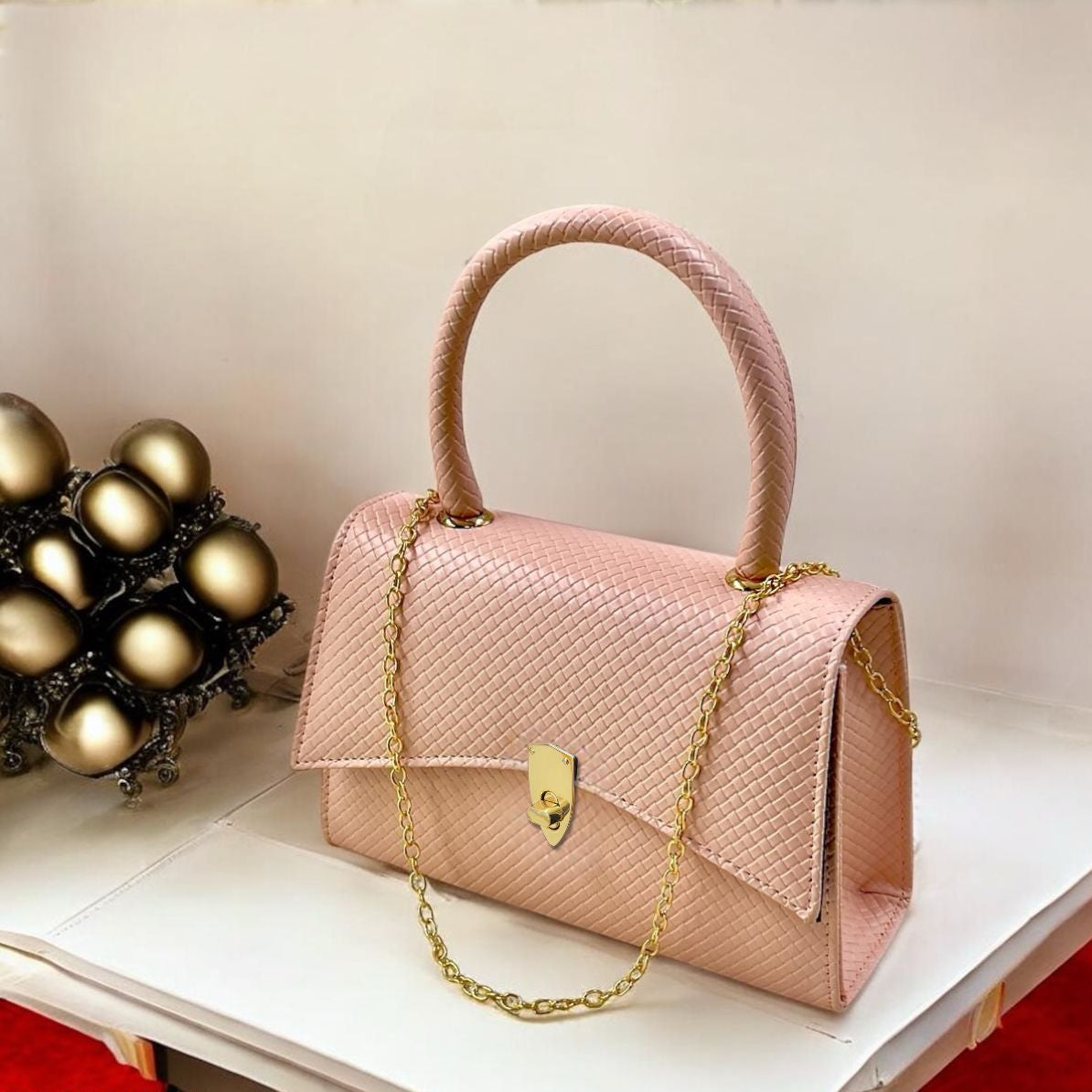 pink elegant Crescent Shoulder Bag with Elegant Lock Detail –